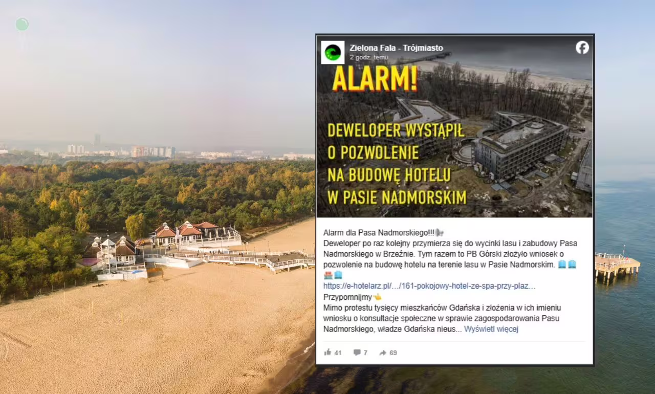 Hotel w Brzeźnie. Zielona Fala znów broni Pasa Nadmorskiego (FOTO; canva/FB)