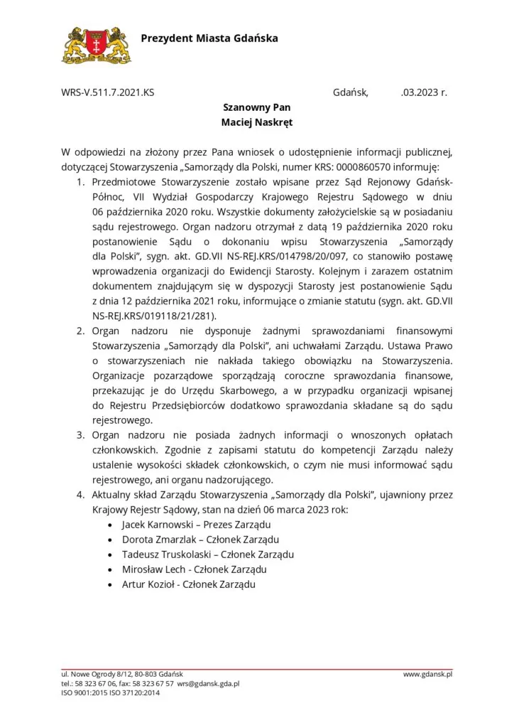 Dokumenty, które posiada Urząd Miejski w Gdańsku