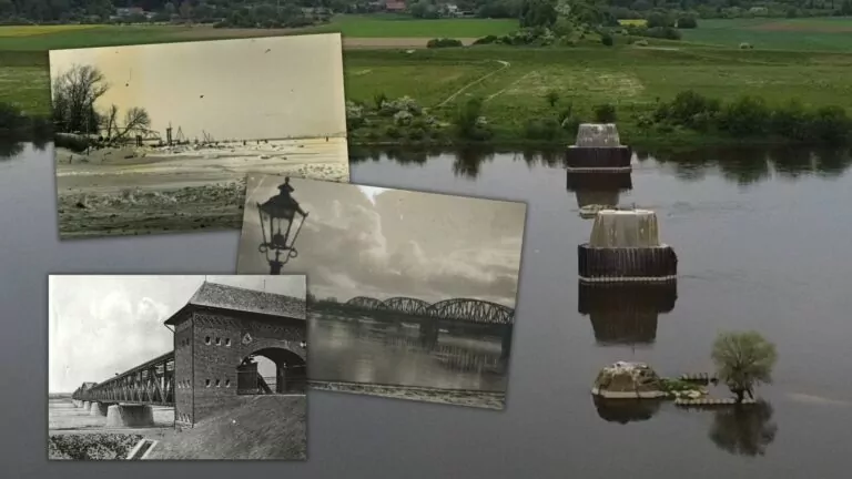 Miejsce po dawnym monumentalnym moście nad Wisłą w Opaleniu. (FOTO: wbijamszpile.pl)