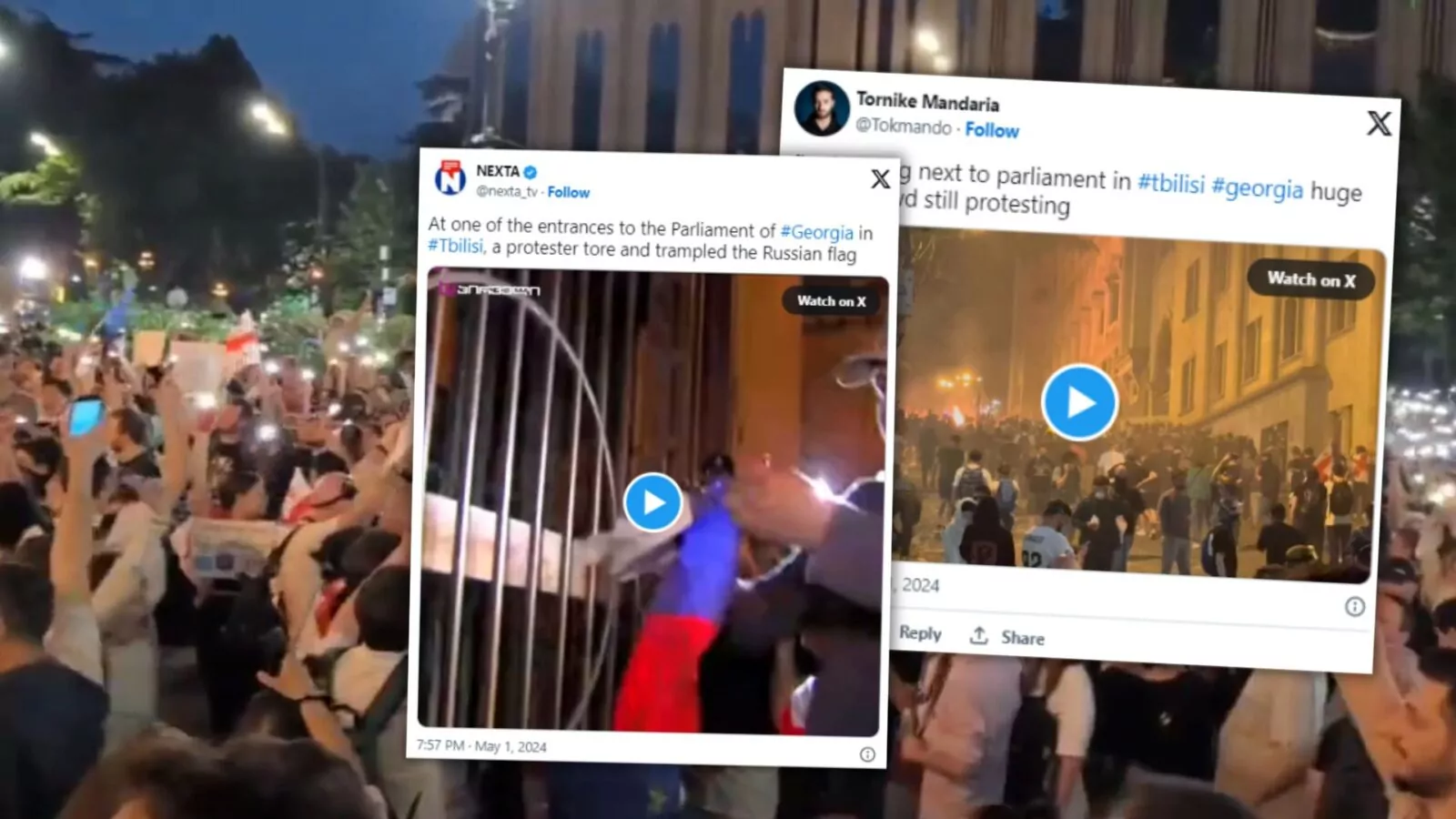 Protesty w Gruzji. Tysiące osób na ulicach Tbilisi (FOTO: X)