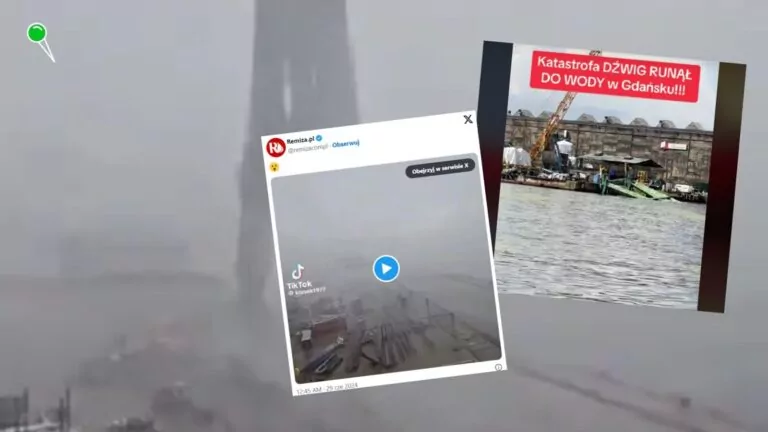 Dźwig stoczniowy wpadł do kanału żeglugowego [NAGRANIE] (FOTO: TikTok)