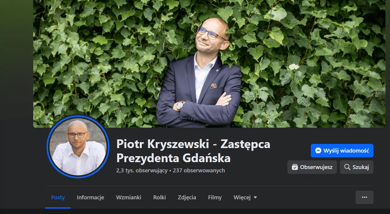 Piotr Kryszewski, zastępca prezydenta Gdańska na wieki wieków? (FOTO: screen Facebook)