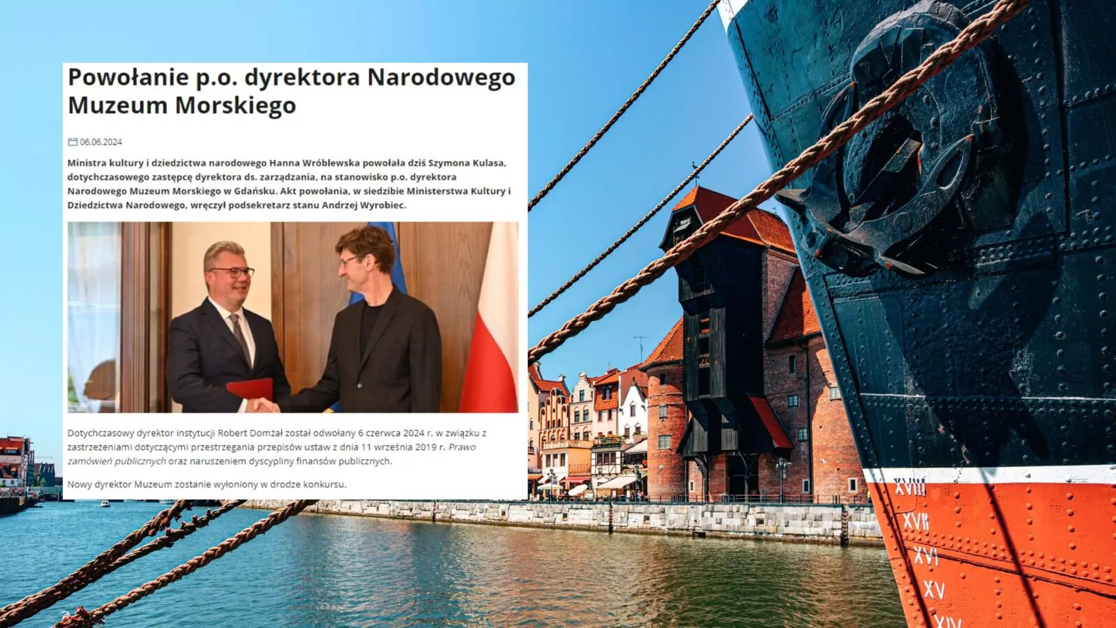 Minister odwołał dyrektora Narodowego Muzeum Morskiego - na jego miejsce został powołany p.o. Szymon Kulas (FOTO: MKiDN)