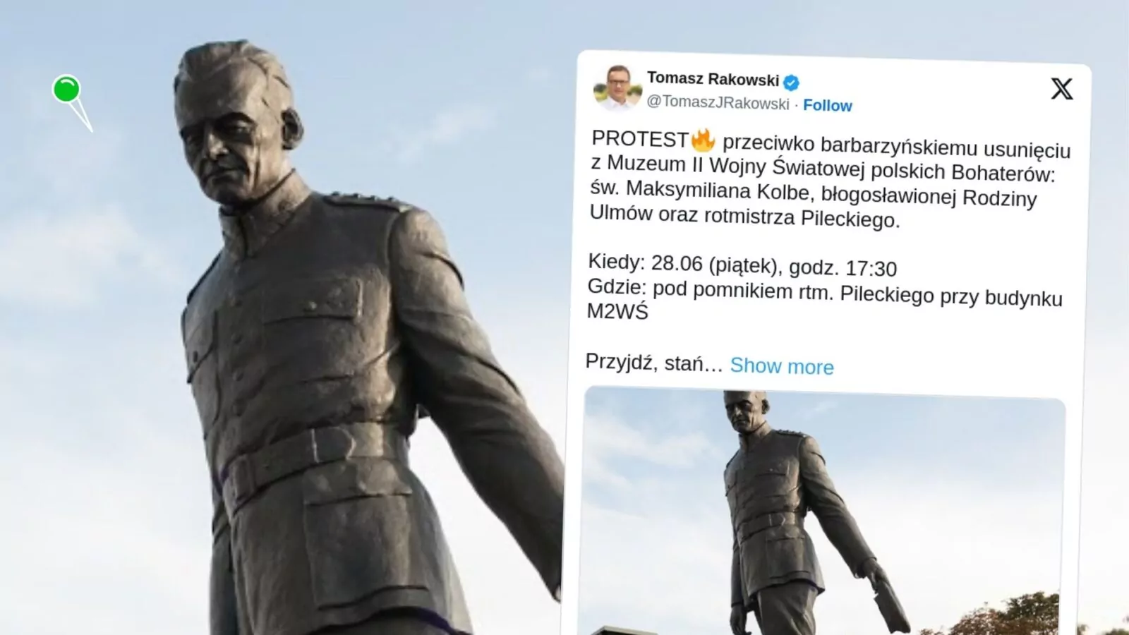 Protest przeciwko usunięciu polskich bohaterów z Muzeum II Wojny Światowej (FOTO: Tomasz Rakowski/X)