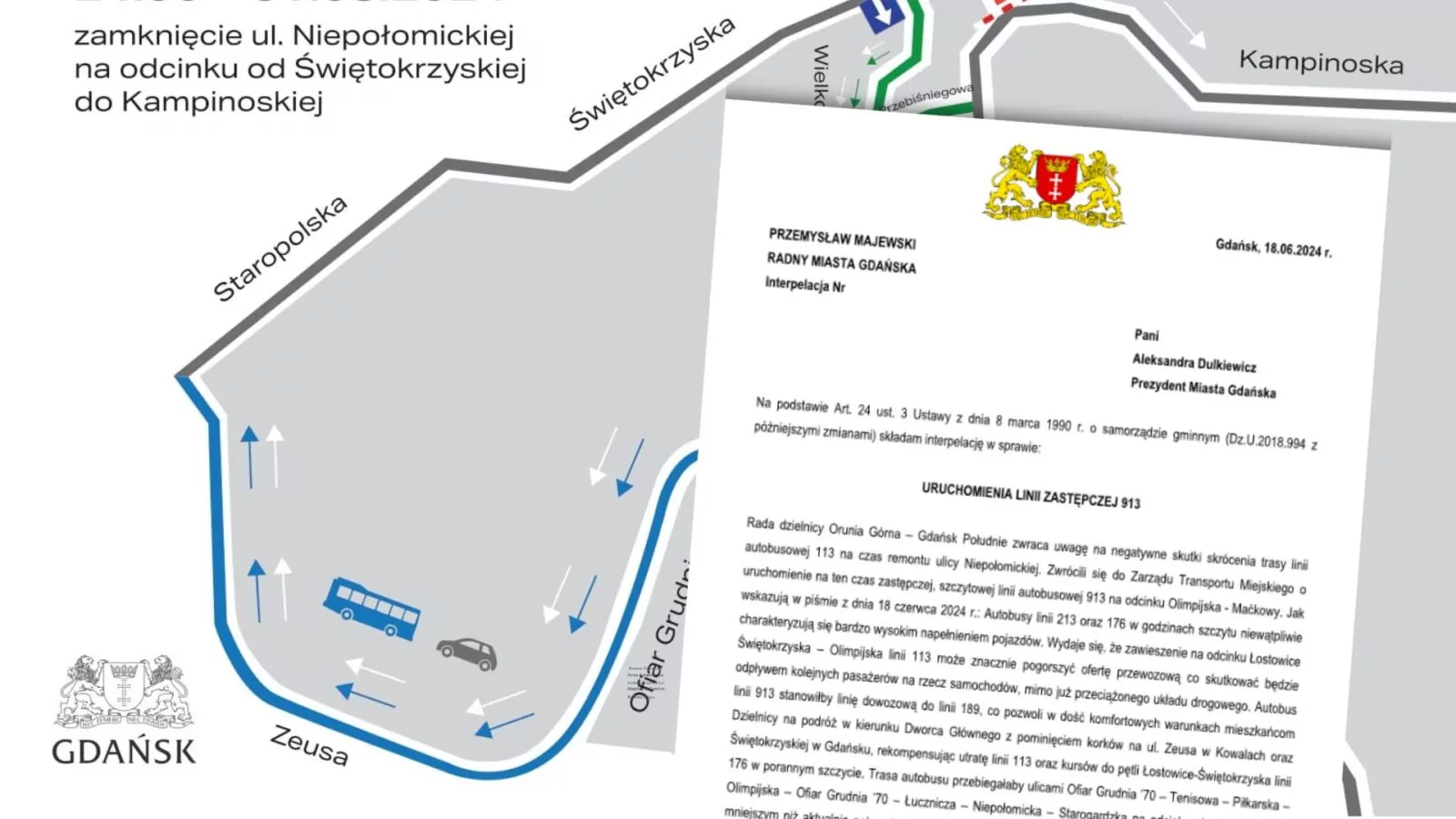 Zamknięta Niepołomicka. Jest pomysł nowej linii autobusowej 913 (FOTO: gdank.pl)