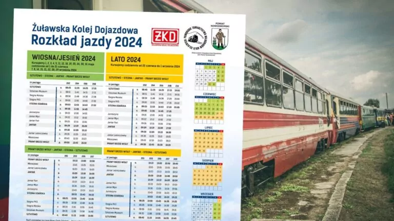 Żuławska Kolej Dojazdowa. Nowy rozkład jazdy - wakacje 2024 (FOTO: ŻKD/canva.com)