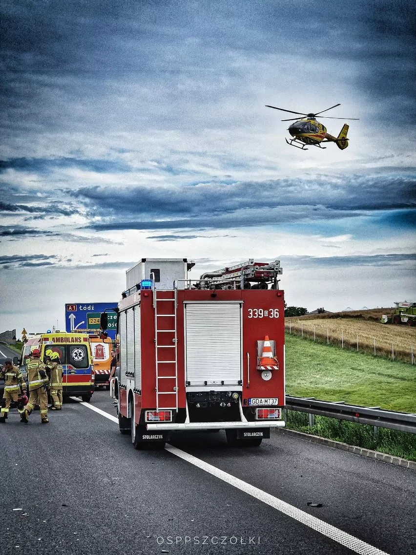 Wypadek na autostradzie A1. Trzy osoby ranne, w tym dziecko (FOTO: OSP Pszczółki)