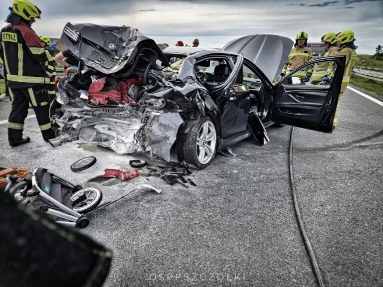 Wypadek na autostradzie A1. Trzy osoby ranne, w tym dziecko (FOTO: OSP Pszczółki)