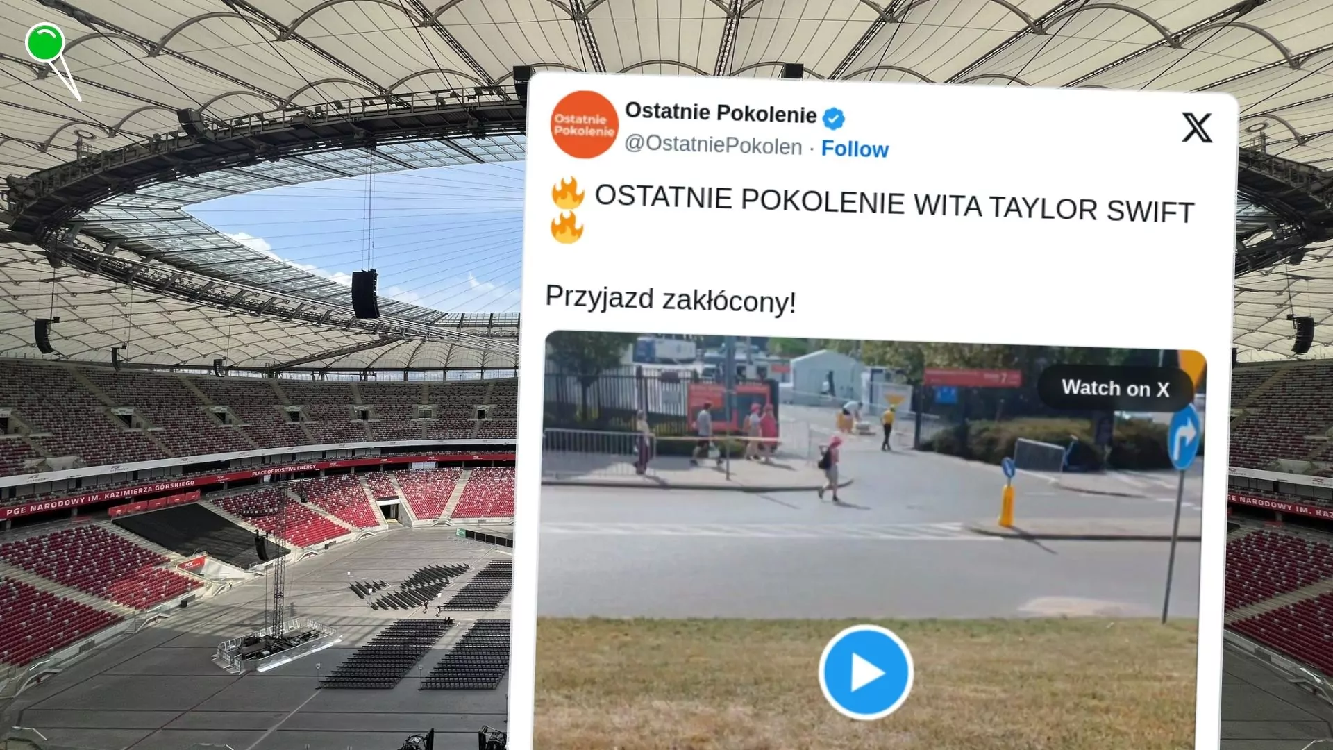 Ostatnie Pokolenie zablokowało przyjazd Taylor Swift (FOTO: PGE NARODOWY/X)