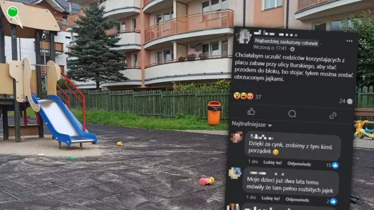 Plac zabaw w Gdańsku pod ostrzałem. Tu butelki i jaja spadają na dzieci (FOTO: czytelnik/Facebook.com)