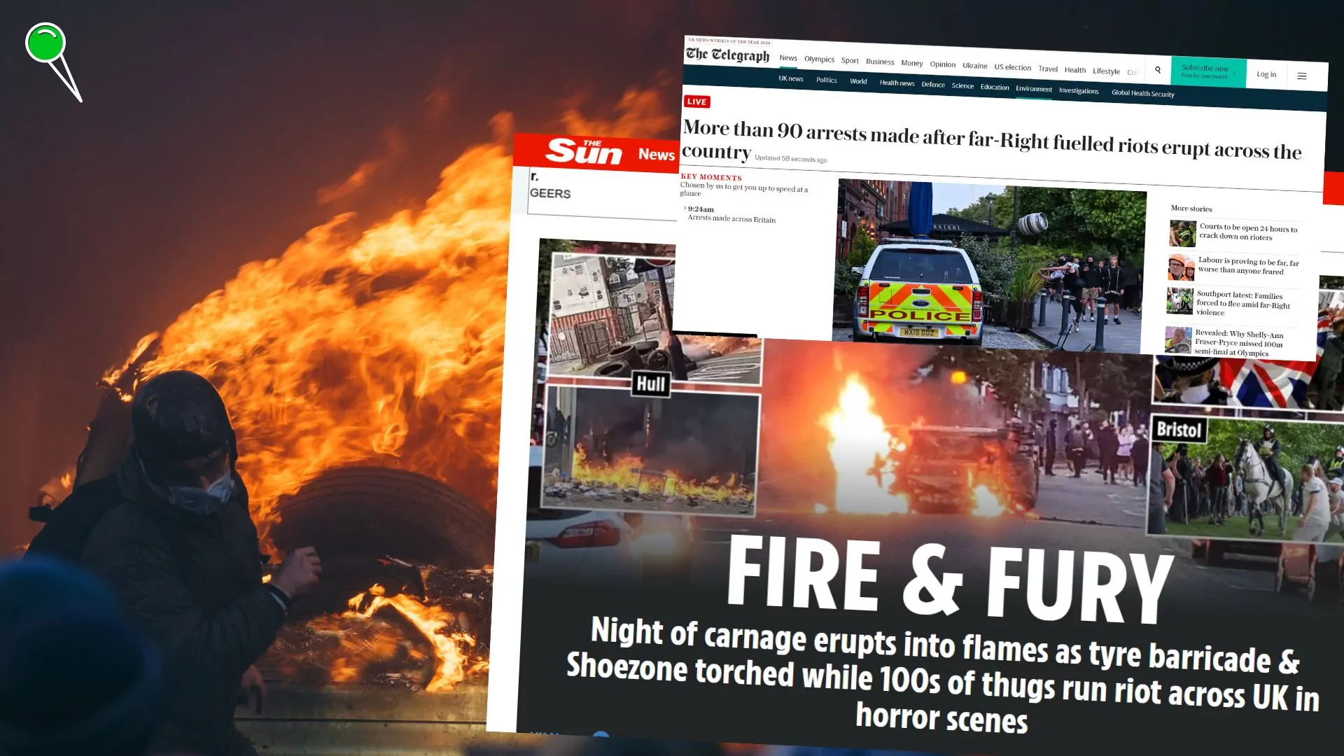 Demonstracje antyimigracyjne w Wielkiej Brytanii. Fala brutalności (FOTO: canva.com/The Sun/The telegraph)