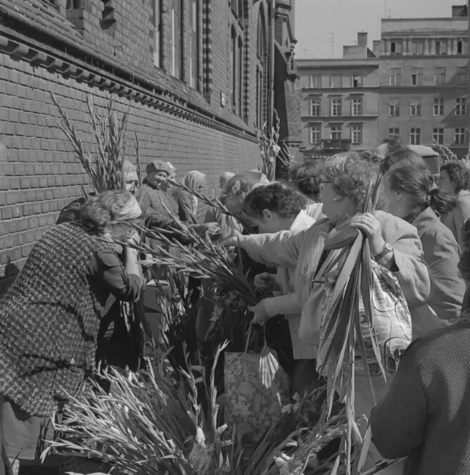 Jajka, mleko, warzywa, to wszystko można było kupić na targu (FOTO: Marek Zarzecki/zbiory Archiwum Państwowego)