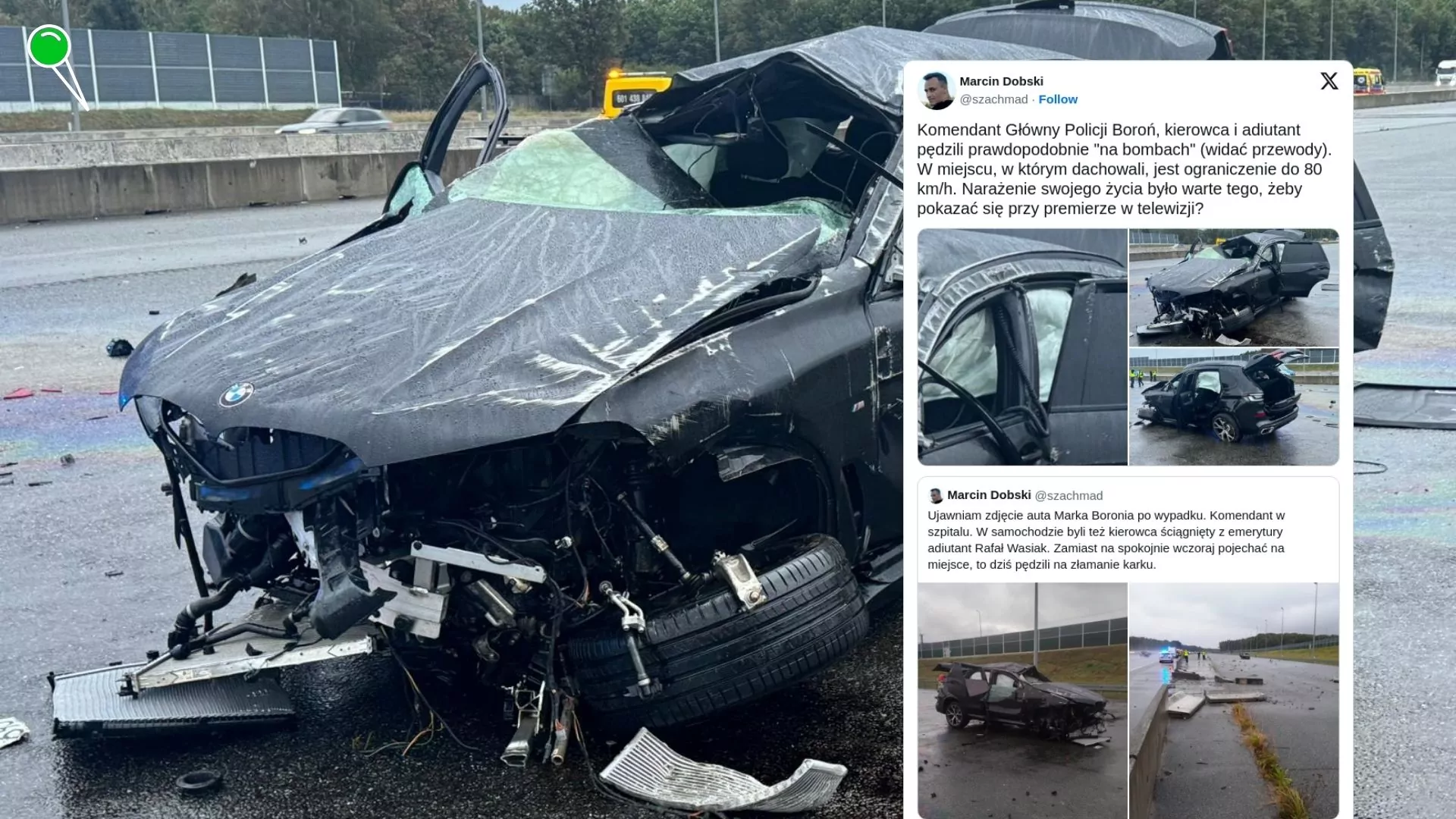 Prokuratura bada wypadek policyjnej limuzyny na autostradzie A1 (FOTO: Marcin Dobski/X)