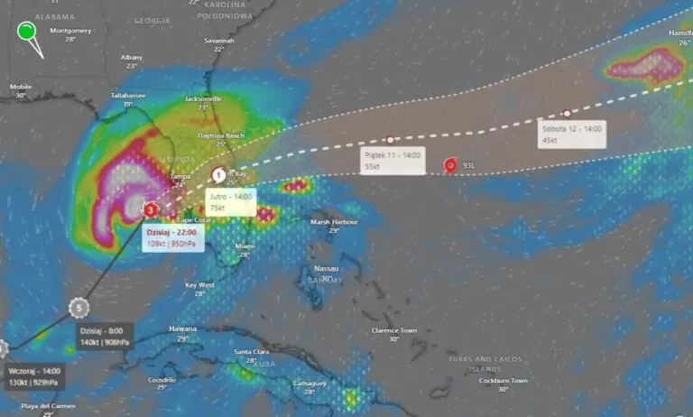 Huragan Milton niszczy Florydę. Ewakuacja milionów mieszkańców (FOTO: Windy.com)