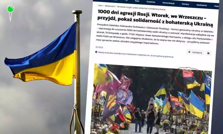 Kontrowersje wokół flag Bandery na gdańskim portalu (FOTO: cenva.com/gdansk.pl)