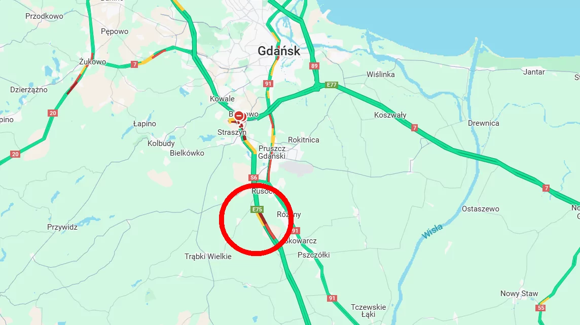 Groźny wypadek na A1. Zderzenie trzech ciężarówek (FOTO: Google Maps)