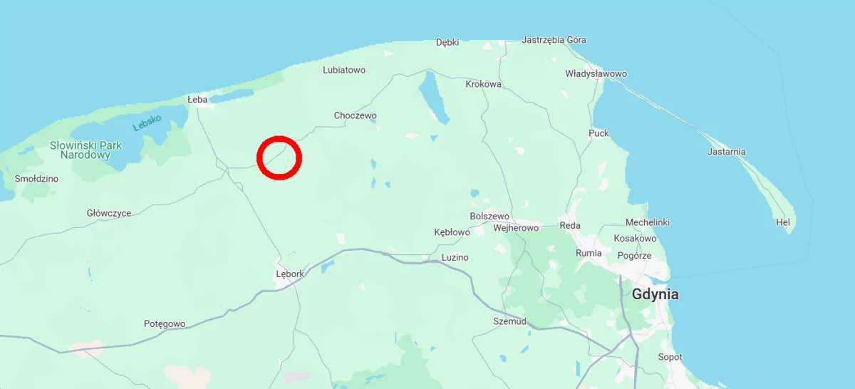 Tragiczne zderzenie forda z lawetą pod Lęborkiem (FOTO: Google Maps)