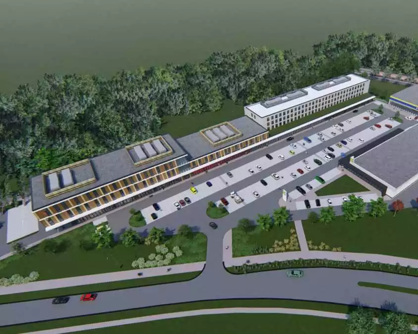 Widok ogólny na budynek centrum w Pruszczu Gdańskim (FOTO; Eurobud)