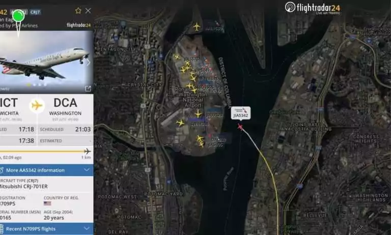 Katastrofa lotnicza w Waszyngtonie (FOTO: flightradar.com)