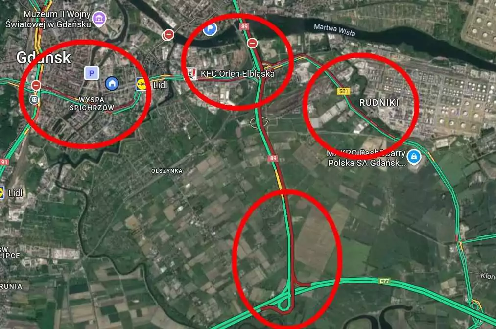 Gdańsk w korkach. Zamknięcie Mostu Siennickiego boli całe miasto (FOTO: Google Maps)