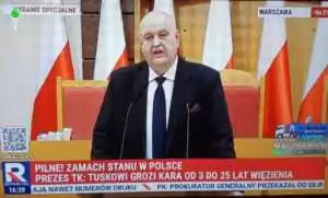 Prezes Trybunału Konstytucyjnego Bogdan Święczkowski ogłosił, że wszczęto śledztwo dotyczące podejrzenia zamachu stanu (FOTO: Republika TV)