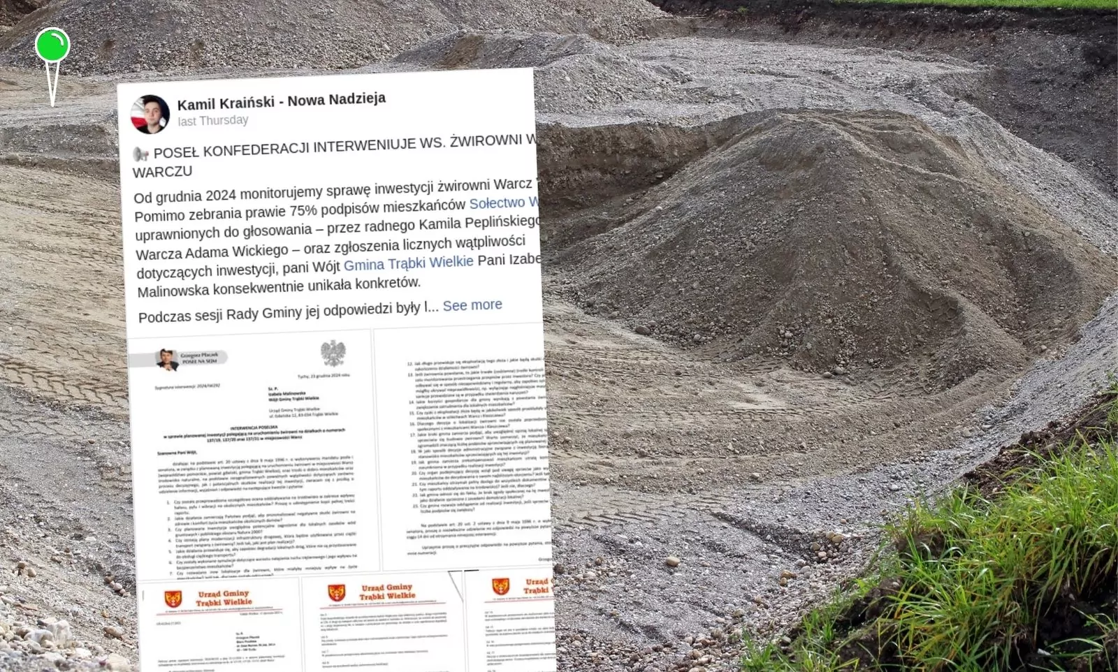 Izabela Malinowska ignoruje mieszkańców Warcza – skandal wokół żwirowni (FOTO: canva/FB)