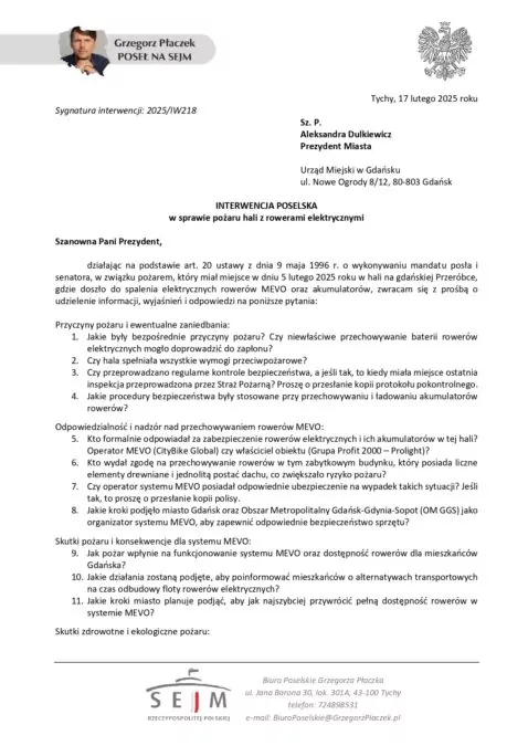 Interwencja poselska Grzegorza Płaczka z Konfedercji