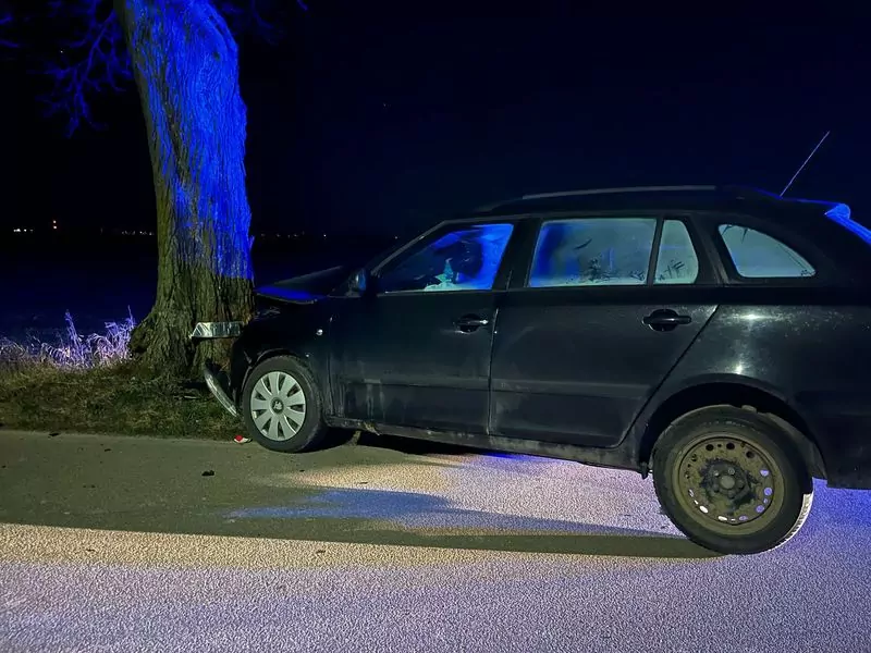 Pijana 37-latka rozbiła auto na drzewie pod Malborkiem (FOTO: KPP Malbork)