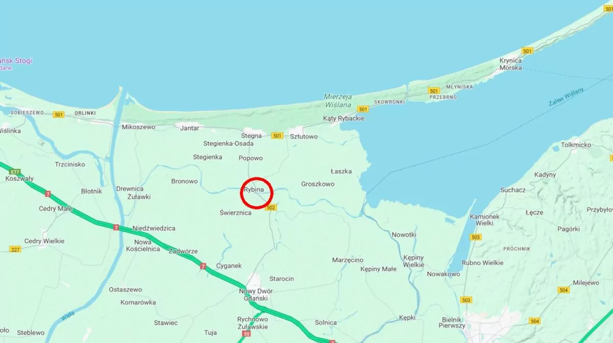 Most w Rybinie zamknięty. Ogromne utrudnienia do Krynicy Morskiej (FOTO: Google Maps)