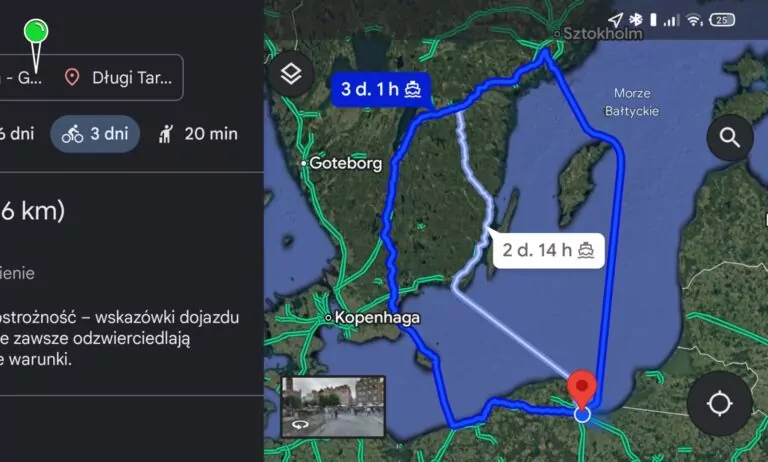 Google Maps oszalało. Droga na Stogi prowadzi przez Szwecję (FOTO: Aplikacja Google Maps)