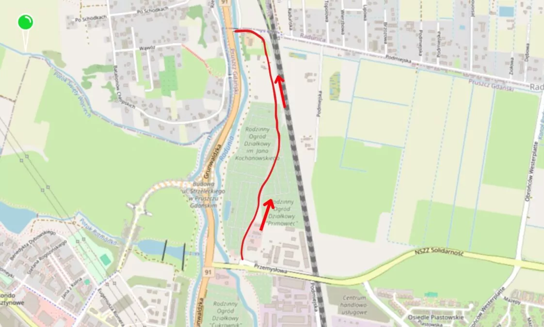 Czy to nowy objazd w Pruszczu Gdańskim na czas budowy wiaduktu? (FOTO: Open Street Map)