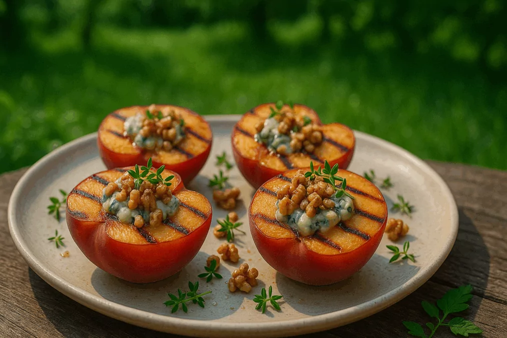 Grillowane owoce - brzoskwinie z grilla z serem pleśniowym i orzechami (FOTO: wbjamszpile.pl)