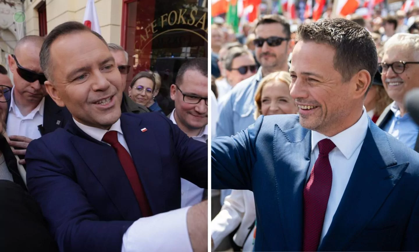 Marsz Nawrockiego buduje wspólnotę, Trzaskowskiego dzieli słowami Tuska (FOTO: zdjęcia ze sztabów)