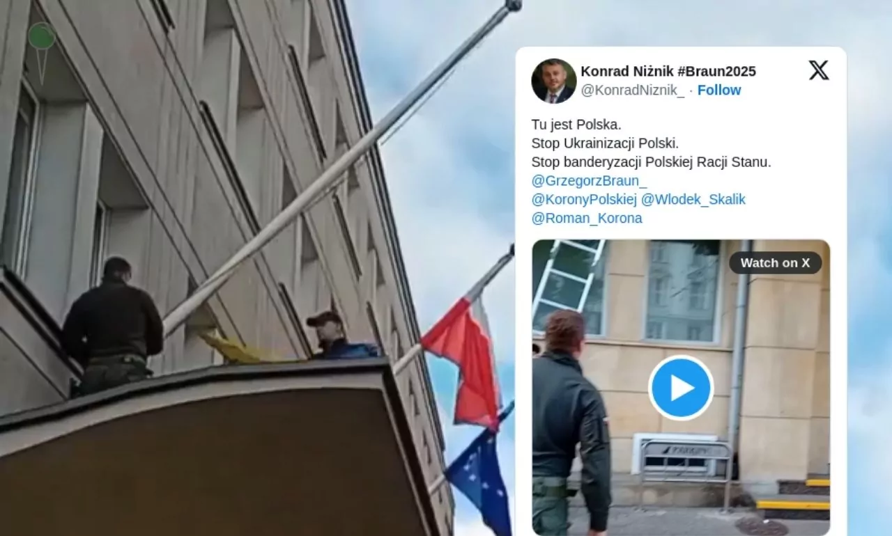Flaga Ukrainy zdjęta z Urzędu Miasta w Gdańsku (FOTO: X/ Konrad Niżnik)