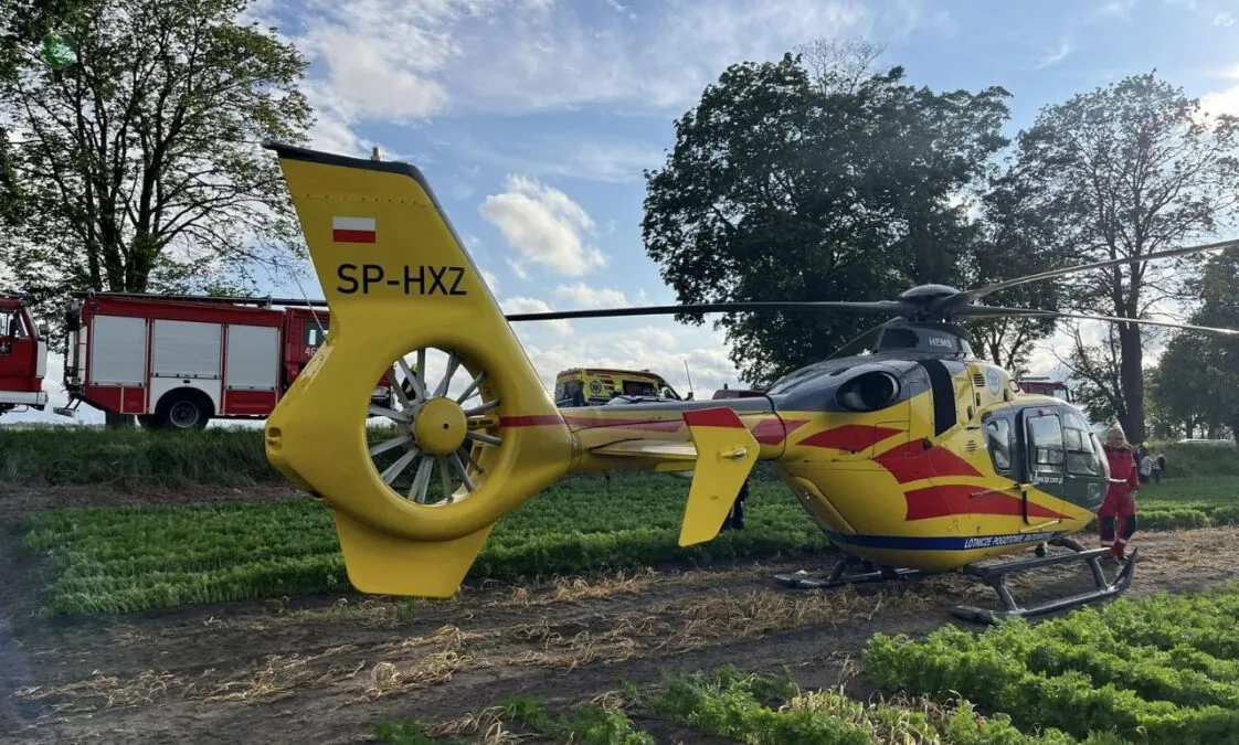 Wypadek i akcja ratunkowa pod Kwidzynem.  Lądował LPR (FOTO: OSP Sadlinki)