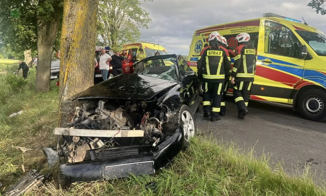 Wypadek i akcja ratunkowa pod Kwidzynem.  Lądował LPR (FOTO: OSP Sadlinki)