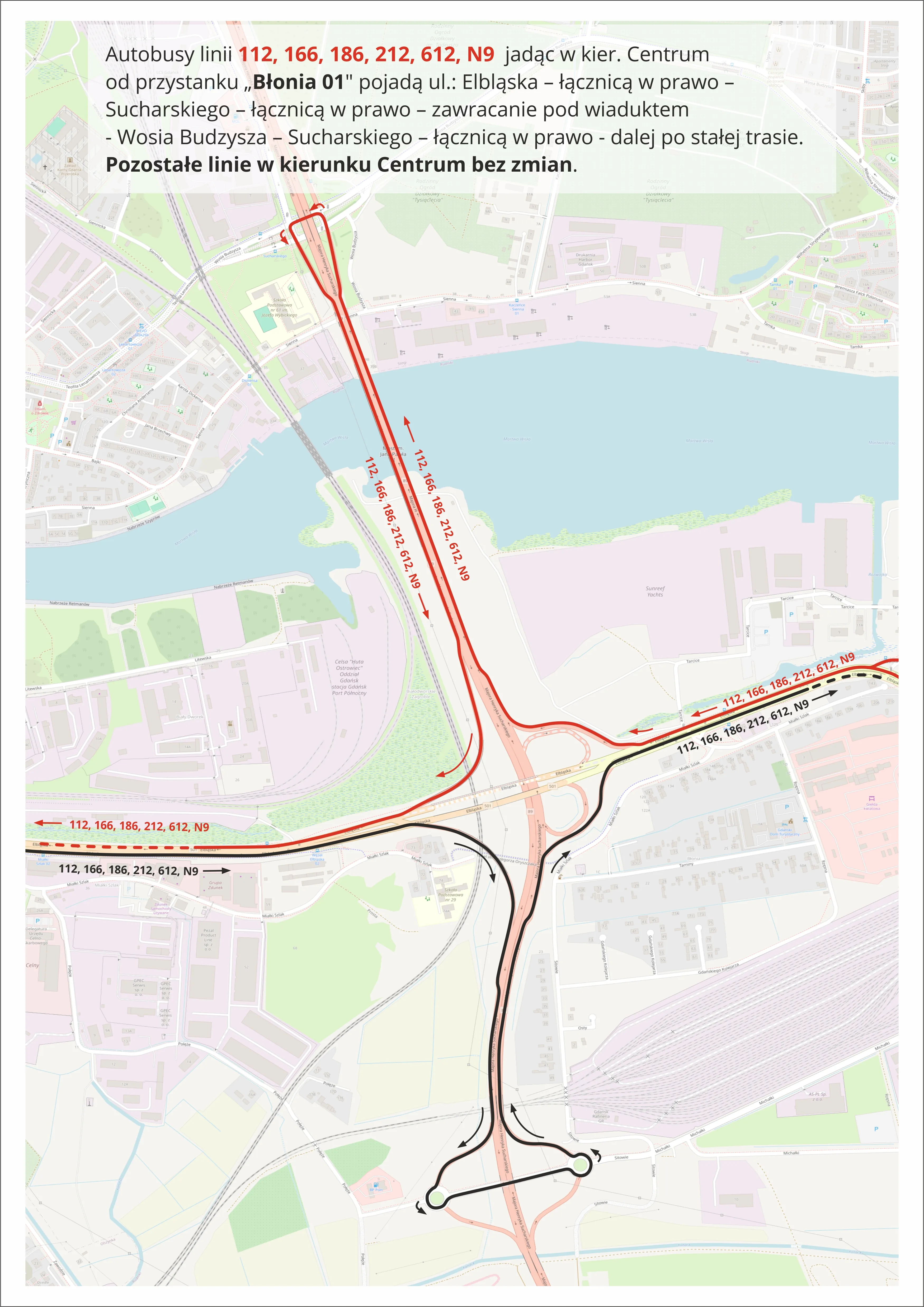 Trasa Sucharskiego zamknięta na weekend. Ruch komunikacji miejskiej w kierunku Rudników i Wyspy Sobieszewskiej (MAT. DRMG)