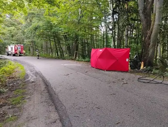 Wypadek w Klonowie Dolnym - pojazd uderzył w drzewo (FOTO: Straż Pożarna)