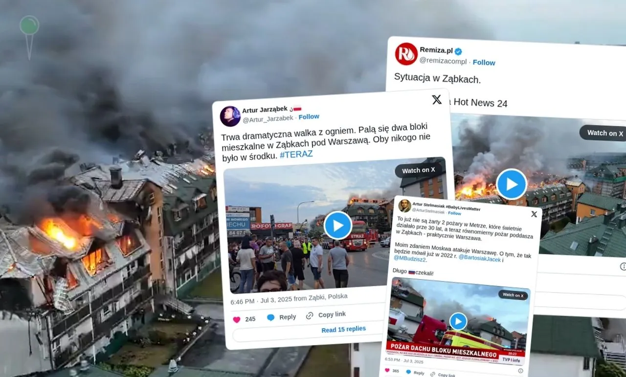 Pożar bloku w Ząbkach. Dramatyczna akcja ratunkowa trwa (FOTO: X/Remiza.pl/Wawa Hot News 24)