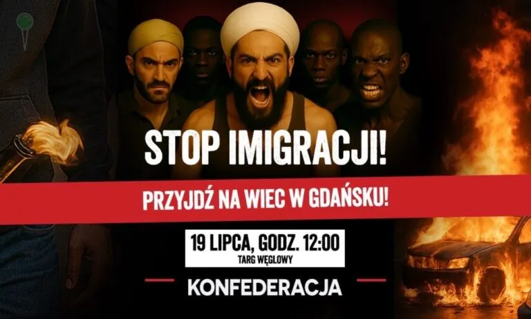 Protest w Gdańsku. „Stop imigrantom” – co dalej z paktem migracyjnym? (FOTO: Konfederacja)