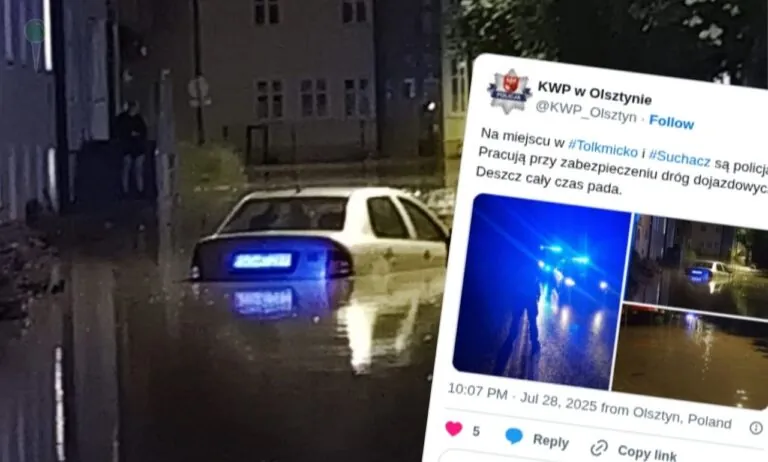 Pogotowie przeciwpowodziowe w Elblągu. Tolkmicko podtopione (FOTO: KWP Olsztyn)