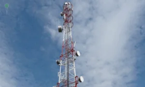 Nocna wspinaczka mężczyzn na maszt BTS. Urban climbing na Pomorzu (FOTO: canva)