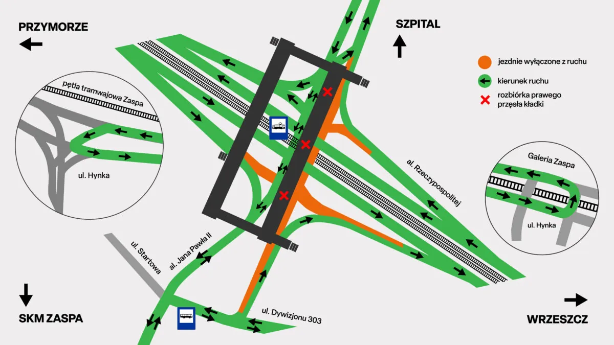 Znika kładka nad al. Jana Pawła II w Gdańsku. Czas na paraliż (FOTO: DRMG)