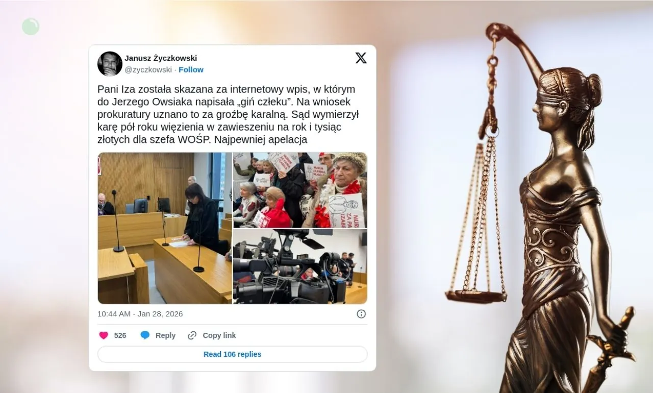 „Giń człeku” do Owsiaka i kara więzienia dla emerytki. Tak orzekł sąd (FOTO: canva/X)