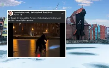 Rowerem Mevo po skutej lodem Motławie. Jest nagranie z nocnego ekscesu (FOTO: canva/FB)