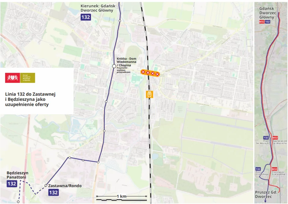 Trasa autobus nr 132 w Pruszczu Gdański do konsultacji (mat. Pruszcz Gdański)
