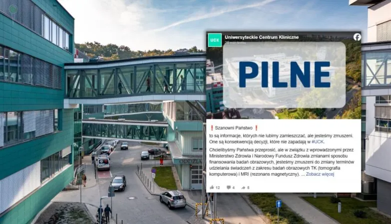 Zapaść w służbie zdrowia. Problemy z terminami TK i MRI w UCK (FOTO: UCK/FB)