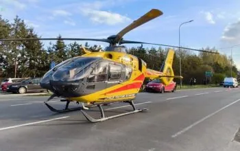 Groźny wypadek w Malborku. Lądował śmigłowiec LPR (FOTO: KPPSP Malbork)