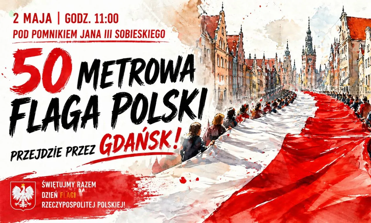 Święto flagi 2 maja. 50-metrowa flaga przejdzie przez Gdańsk (FOTO: wbijamszpile.pl)