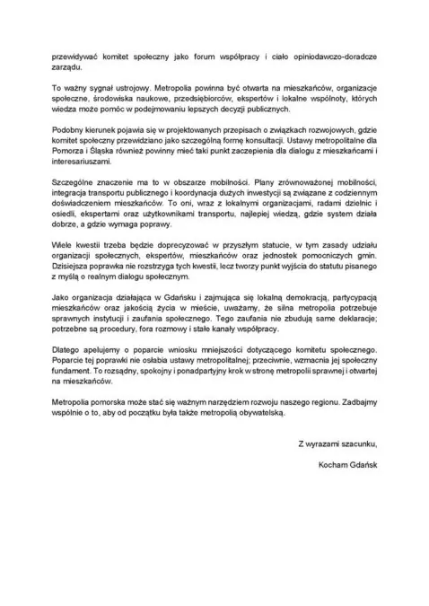 Treść pisma do parlamentarzystów